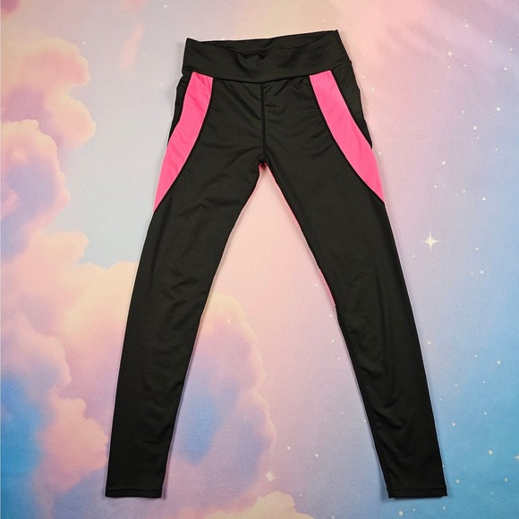 FGF Pants - FGF Heart Back Leggings Women S/M Black Pink Excellent Colorblock Activewear